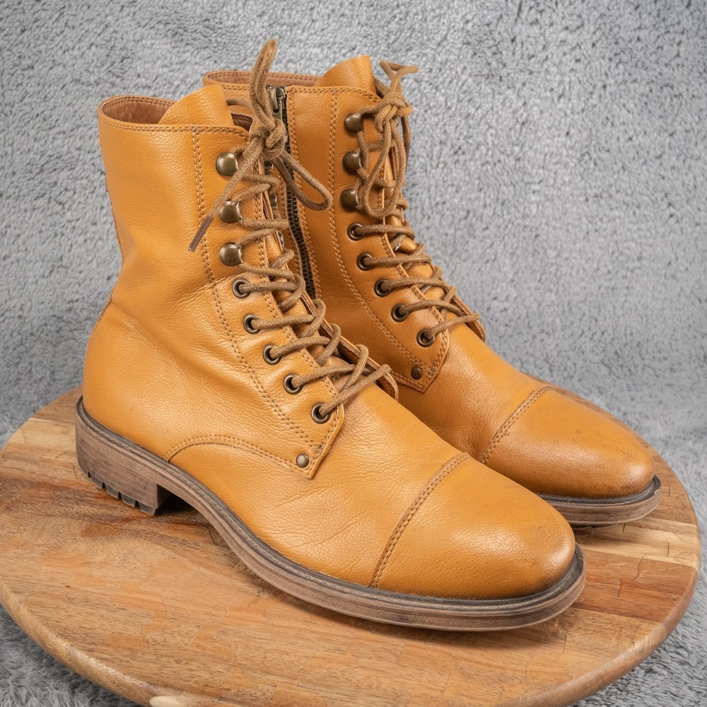 J75 Mens Jump Cylinder Cap Toe Lace Up Boot Tan Motorcycle Work Size 9 Zip Side